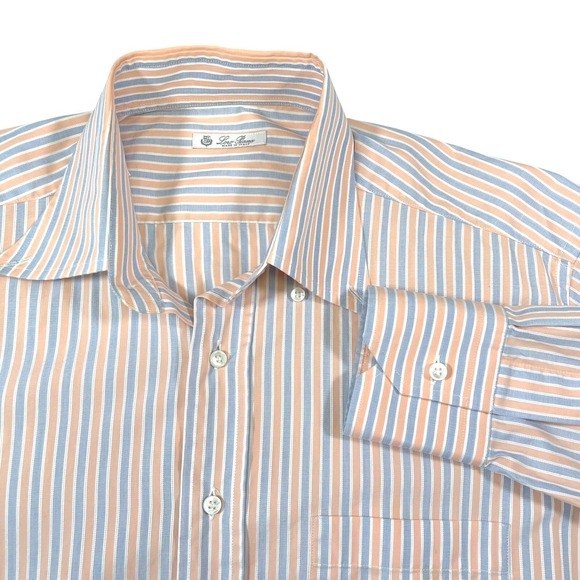 Loro Piana Other - Loro Piana 16 41 Orange Blue Striped Button Down Shirt Cotton Italian Luxury